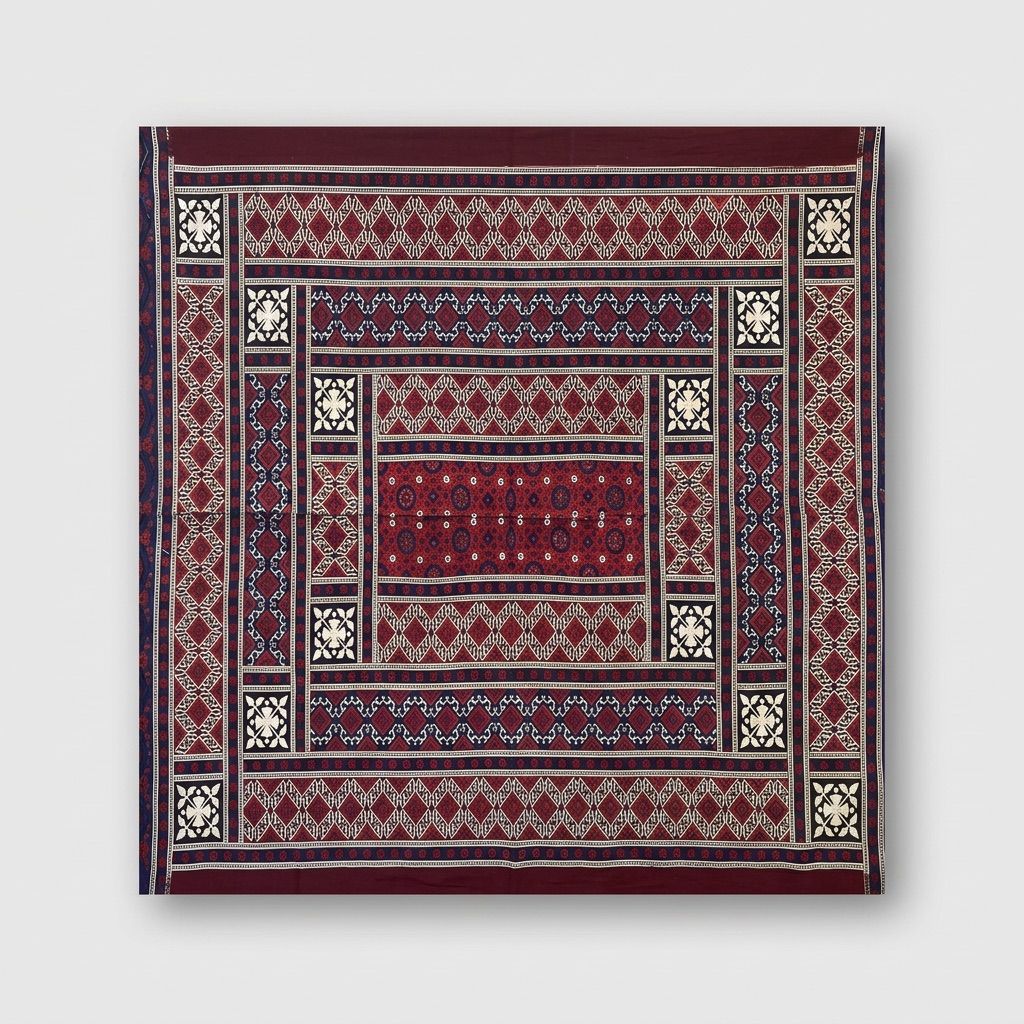 Traditional Sindhi Ajrak in red and indigo block print