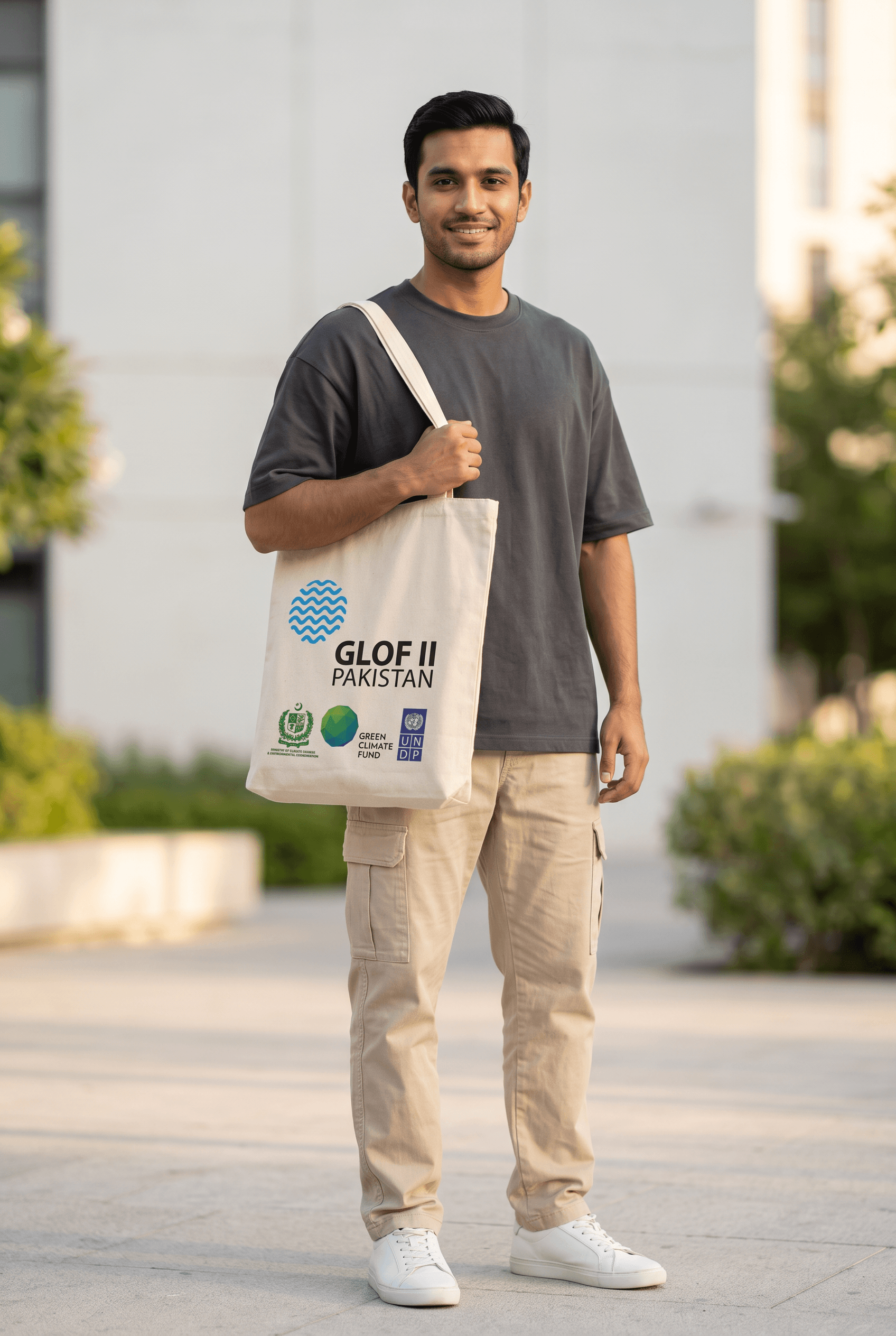 Male model carrying tote bag, street style