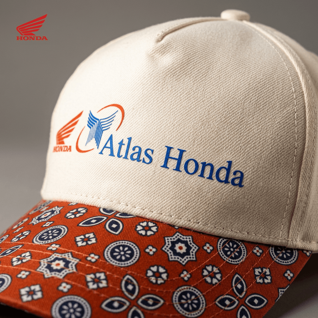 Detail of printed and embroidered cap branding
