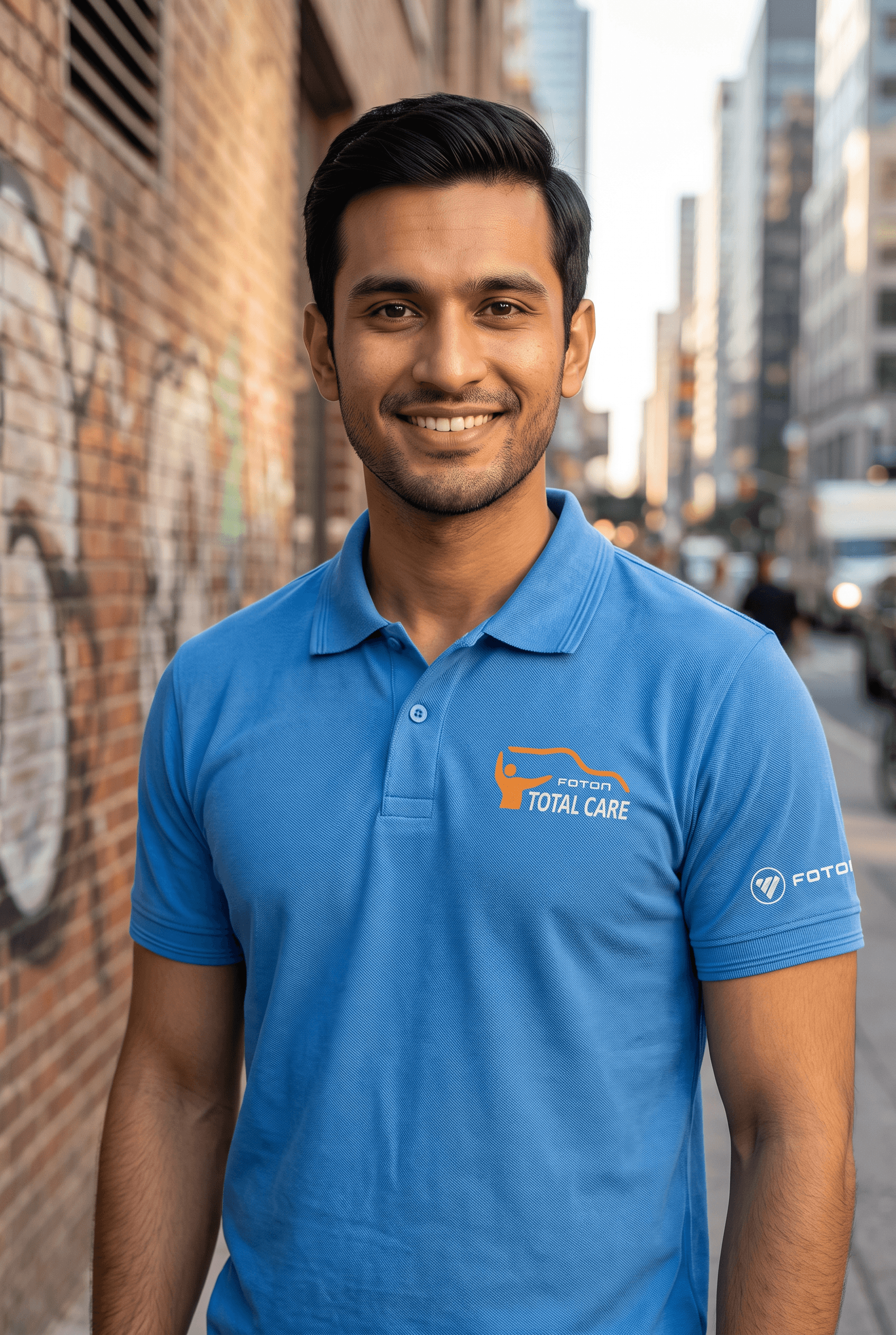 Custom printed t-shirt manufactured in Karachi, worn by a model