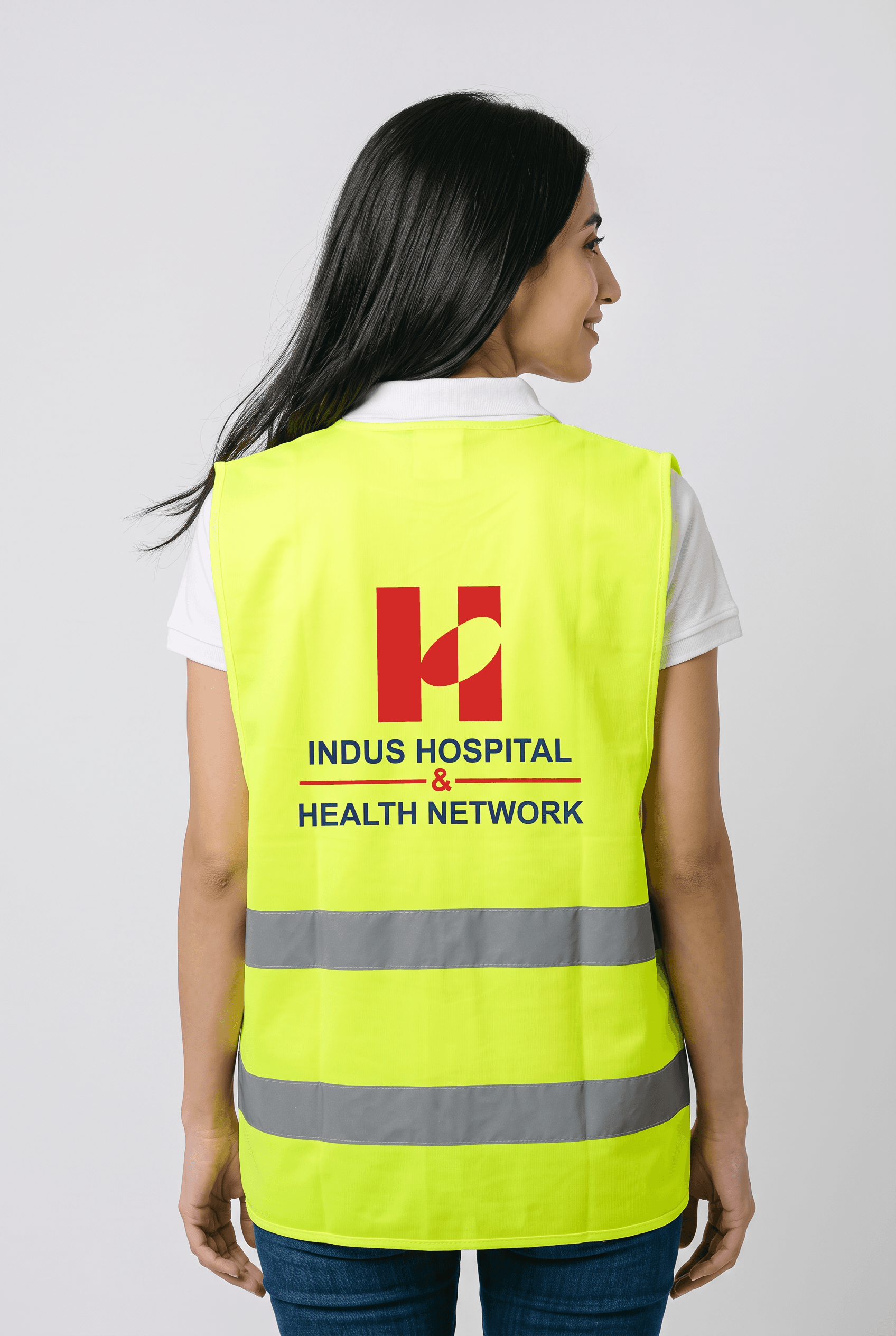 Branded hi-vis safety vest, back view