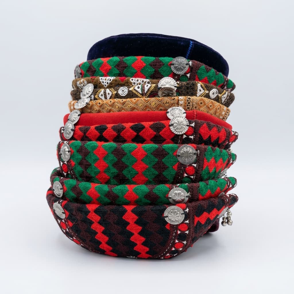 Traditional Balochi caps with silver medallion and bead detailing