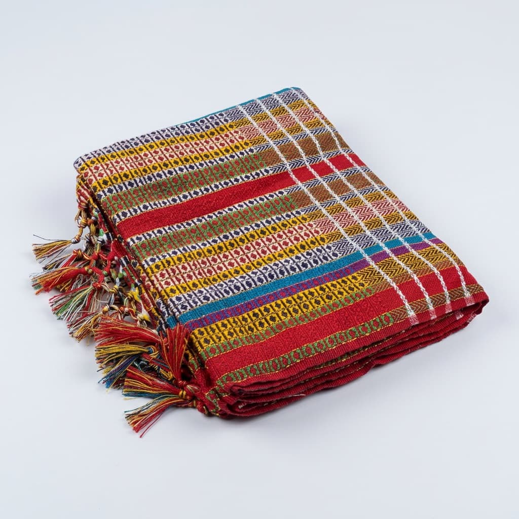 Woven Sindhi shawl with tassels in multiple colours