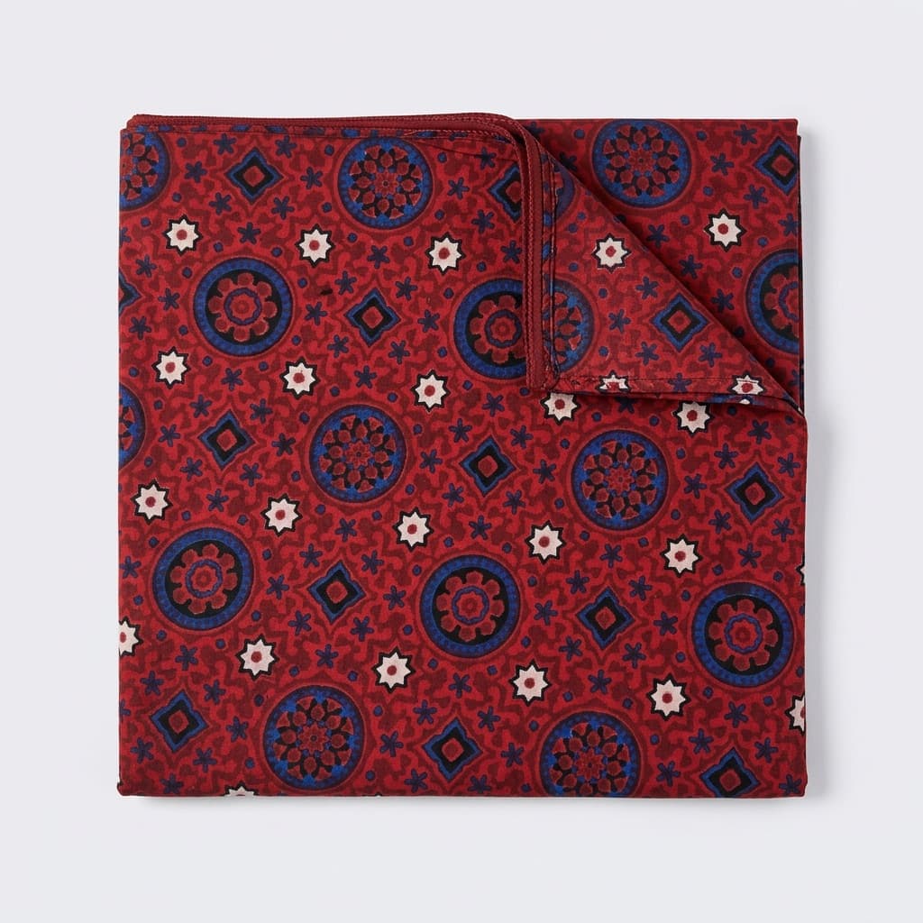 Ajrak cloth with fine red and blue medallion print