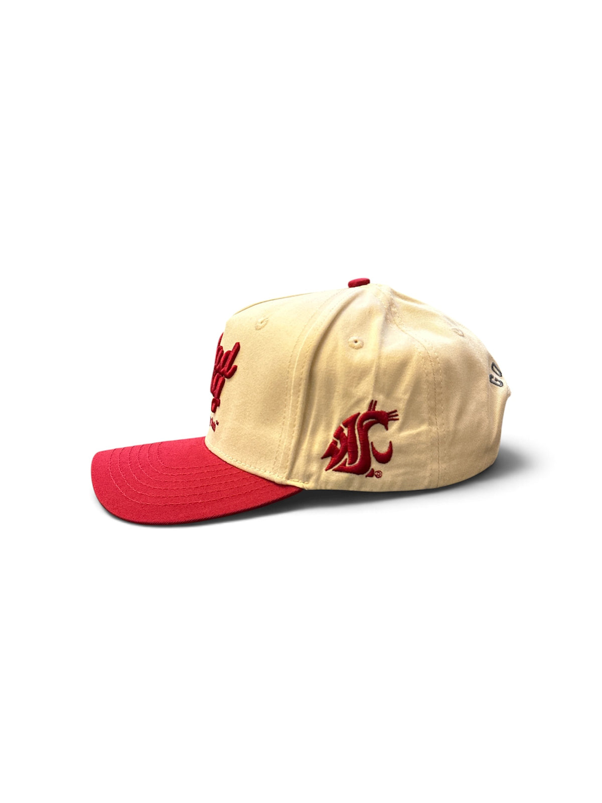 Cream & Crimson Script Cap - side/back view