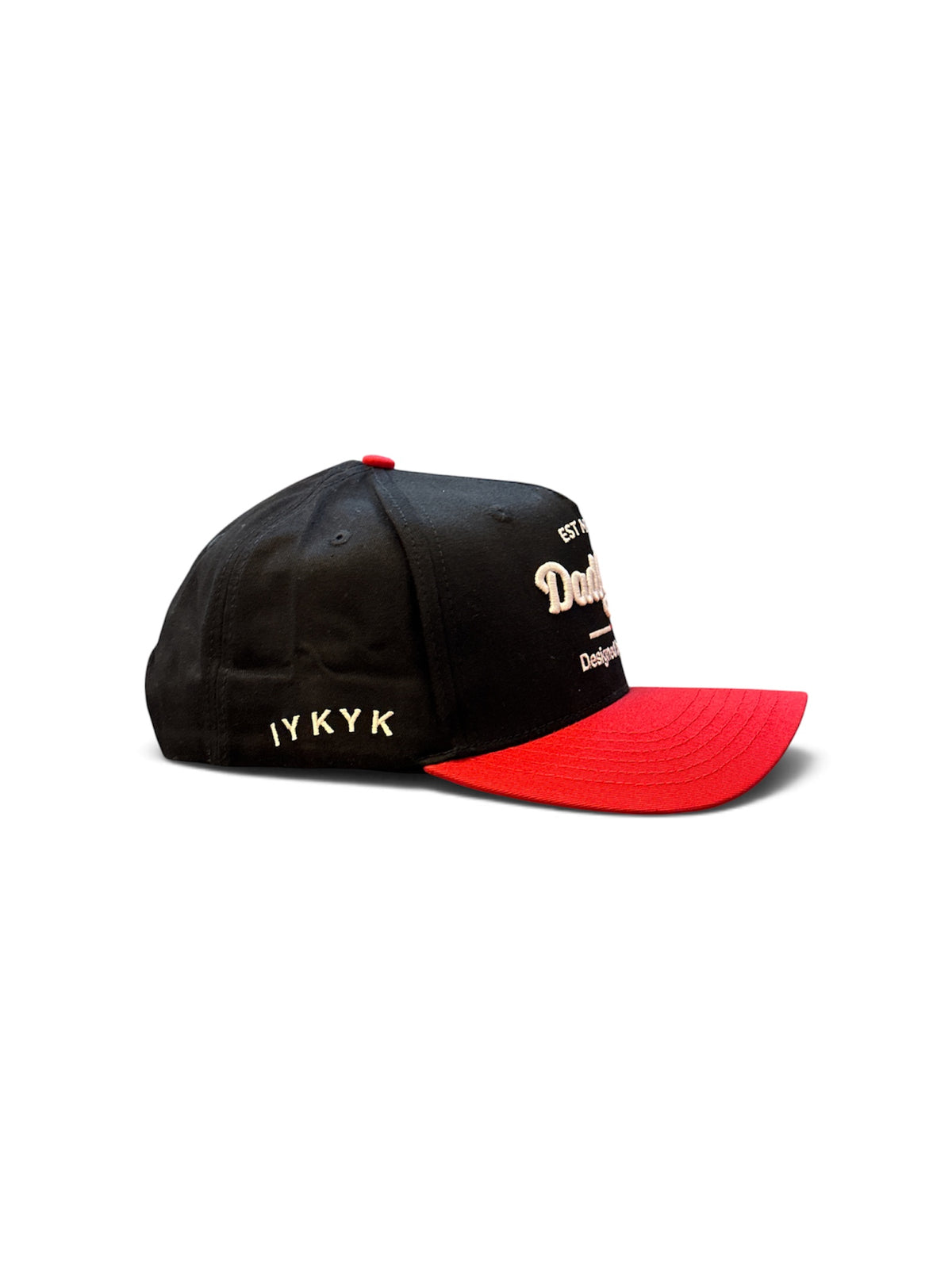 Black & Red Arch-Script Cap - side/back view