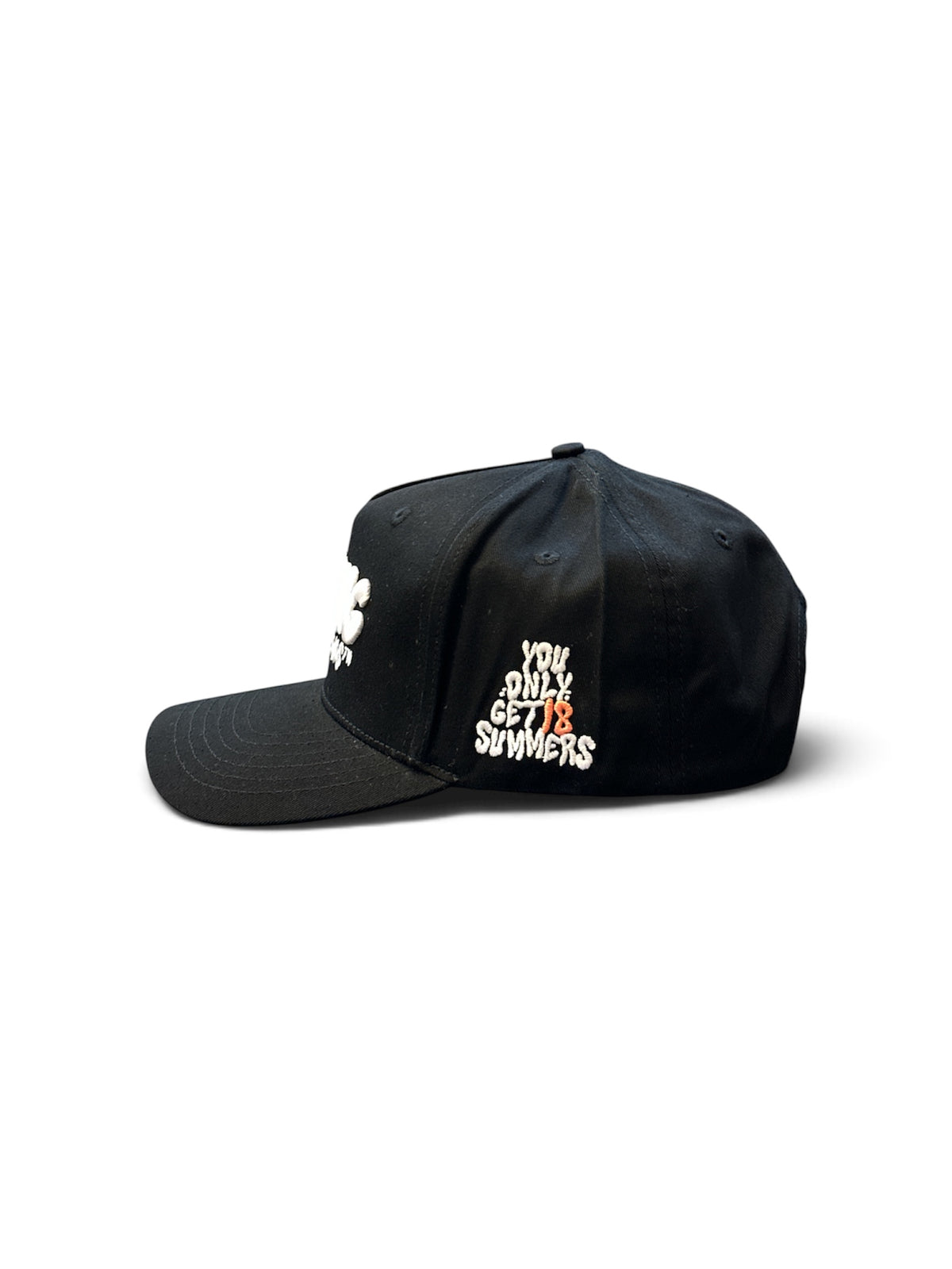 Black Bubble-Letter Cap - side/back view