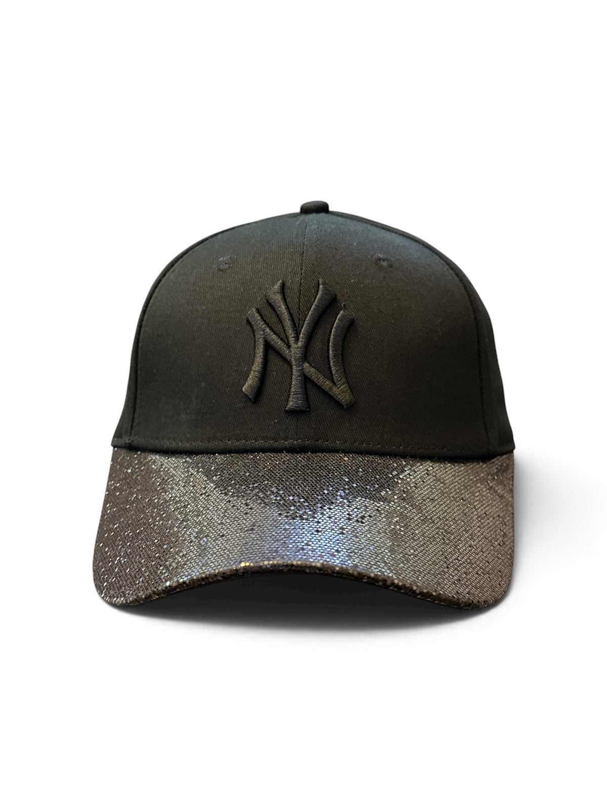 Black Glitter-Brim Cap - front
