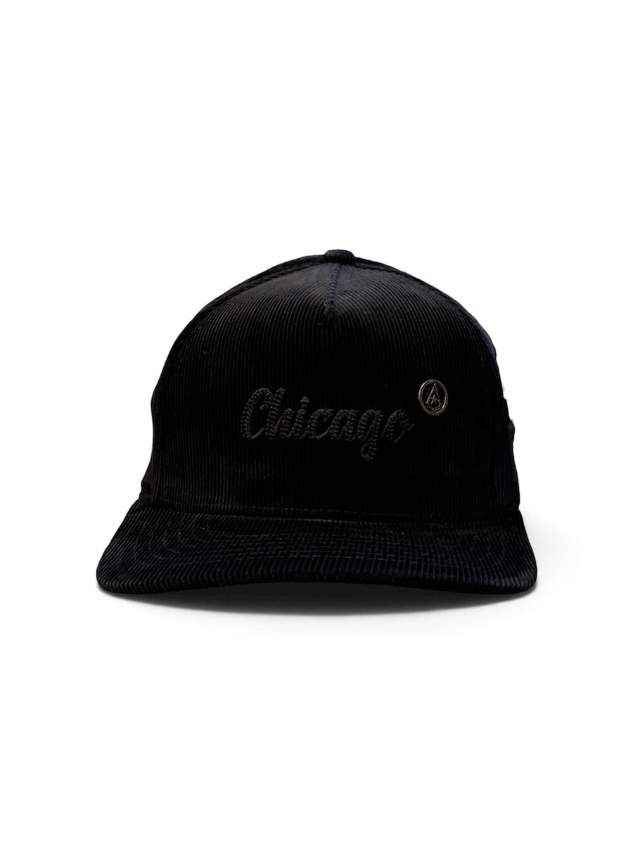 Black Corduroy Script Cap