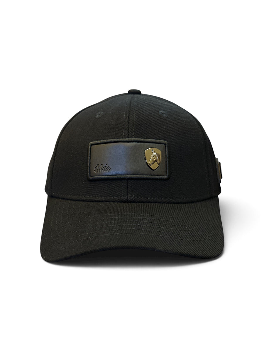 Black Leather-Plate Cap