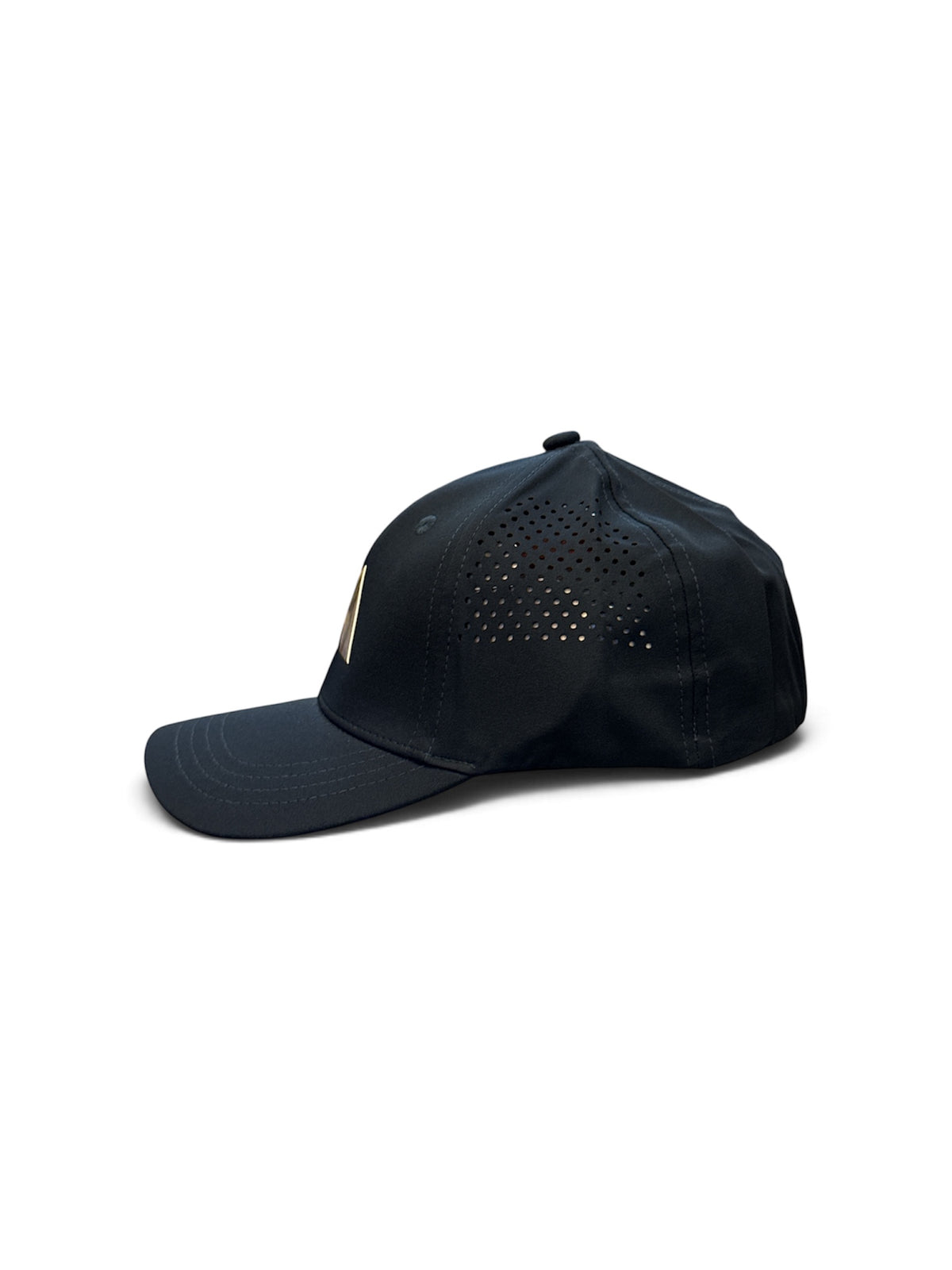 Navy Gold-Stripe Cap - side/back view